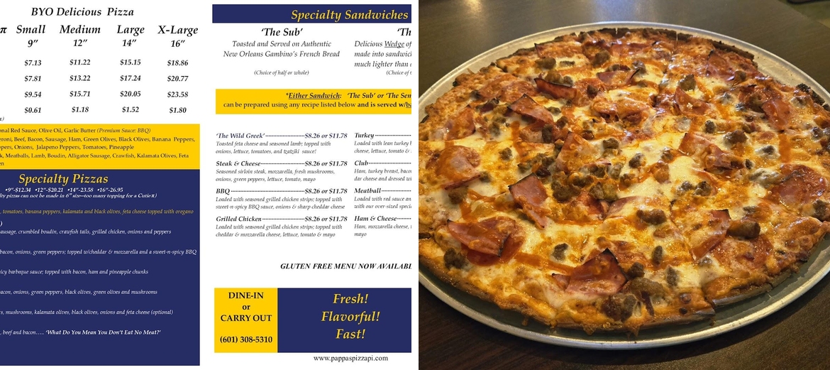 Pappas Pizza Pi Menu